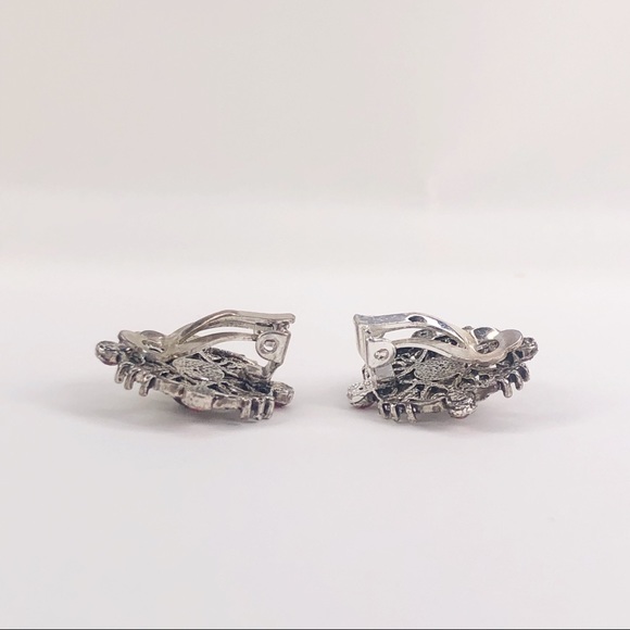 Vintage Y2K Clip On Earrings Red Gem Silver Gothic - Picture 3 of 11